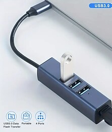 abordables -Extenseur usb 4-en-1 3.0hub séparateur type-c 100 mégabits carte réseau portable un glisser quatre extenseur