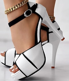 abordables -sandales à talons aiguilles à plateforme blanches et noires pour femmes avec bout ouvert et bride à la cheville - talons hauts élégants pour les fêtes et les occasions spéciales