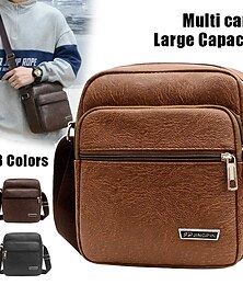 baratos -Homens Bolsa crossbody Bolsa de ombro Bolsa Carteiro Couro PU Ao ar livre Diário Feriado Botões Ziper Grande Capacidade Prova-de-Água Leve Côr Sólida Amarelo marrom Preto Marron