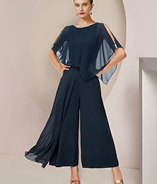 abordables -Combinaisons Mère de la Mariée Invité de Mariage Élégant Fête Col Arrondi Longueur Cheville Chiffon Sans Manches avec Perles