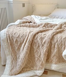 voordelige -effen kleur verdikte warme dubbellaagse lam kasjmier jacquard deken kantoor dutje deken sofa warmer super zachte dekens
