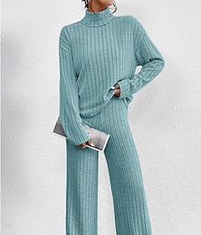 economico -Per donna Caldo Neon e luminoso Camicia Completi di pantaloni Pantaloni Manica lunga A collo alto Tinta unica Casual / quotidiano Nero Verde militare Blu Autunno inverno Standard