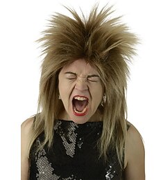 economico -Parrucche Costume di Città Parrucca Rocker degli Anni 80 Tina Parrucca da Rock Star degli Anni 70 e 80 Mista Castano Biondo Parrucca di Bowie Labirinto Halloween