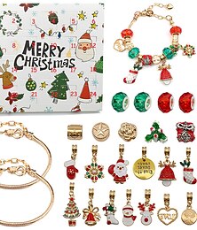 ieftine -Calendar de Advent de Crăciun brățări roz 2025 pentru fete Calendar de numărătoare inversă de Crăciun 24 de zile kit de realizare bijuterii DIY cadou 22 de mărgele cu farmece 2 brățări pentru copii