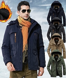economico -giacca in pile da trekking da uomo giacca invernale spessa parka caldo con cappuccio giacca a vento militare berretto staccabile esterno trench nero tuta sportiva caccia sci snowboard campeggio speleologia verde militare blu kaki