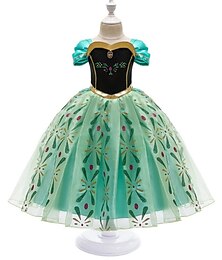 cheap -Kids Girls' Dress Graphic Geometric Flower Short Sleeve Elegant Sweet Tulle Dress Summer Spring Green B B49 SA30