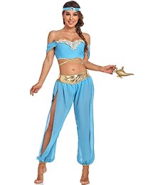 billiga -Prinsessan Jasmine Magdansdräkt Vuxna Dam Sexig kostym Prestanda Fest Halloween Karnival Enkla Halloween kostymer