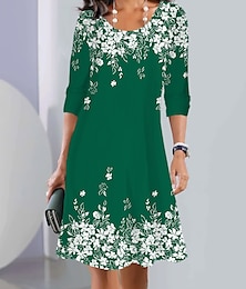 ieftine -Rochie mini pentru femei Rochie petite Rochie T-Shirt Rochie Tee Rochie de soare Rochie imprimată Fashion Streetwear Modern Vacanță în aer liber Stradă Ajustare lejeră Floral Mâneci lungi Decolteu