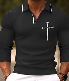 رخيصةأون -رجالي مسيحي قمصان البولو قميص الجولف كم طويل قمصان البولو قميص بياقة عمل يومي ملابس عمل الملابس الرسمية ملابس المهرجانات طباعة ثلاثية الأبعاد Buttons خريف & شتاء أسود أزرق أخضر