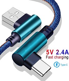 cheap -Micro USB Type C Cable 2.4A Fast Charger USB Cord 90 Degree Elbow Nylon Braided Data Cable For Samsung/Sony/Xiaomi Android Phone