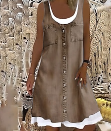cheap -Women's Shift Dress Midi Dress Gray Sleeveless Floral Fake two piece Summer Spring Crew Neck Modern 2023 5XL