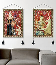 cheap -Pack of 2 Vintage Medieval Woven Wall Tapestry Art Decor Blanket Curtain Hanging Home Bedroom Living Room Decoration Nordic Cotton Linen Tassel 14" x 20"