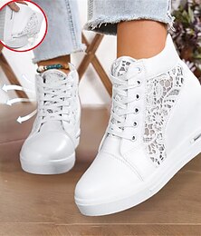 cheap -Women's Sneakers Height Increasing Shoes Platform Sneakers Comfort Shoes Daily Solid Color Plaid Embroidered Summer Satin Flower Lace Lace-up Wedge Heel Hidden Heel Round Toe Elegant Fashion Sporty