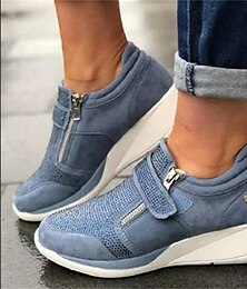cheap -Women's Sneakers Plus Size Platform Sneakers Outdoor Daily Solid Color Summer Wedge Heel Round Toe Elegant Casual Comfort Satin Magic Tape Black Blue khaki