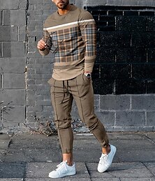 economico -Per uomo Geometrico 2 pezzi Set di felpe 3D Set abbinati Tuta Manica Lunga Pantaloni lunghi Girocollo Canotta sportiva Designer Casual All'aperto Sport all'Aperto Quotidiano Primavera & Estate Marrone