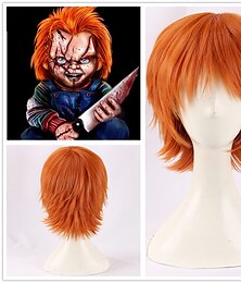 halpa -Chucky oranssi lyhyt cosplay peruukki morsian Chucky lämmönkestäviä cosplay peruukkeja