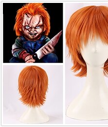 economico -Chucky parrucca cosplay corta arancione sposa di Chucky parrucche cosplay resistenti al calore parrucche di Halloween