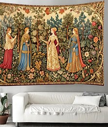 お買い得  -中世の庭の高貴な女性織タペストリー壁掛けアート大型タペストリー壁画装飾写真吊りベッドカーテン家の寝室のリビングルームの装飾