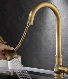 cheap -Kitchen Faucet Pull Out Sink Mixer Taps, 360 Degree 2 Mode Sprayer, Vintage Brass Vessel Tap with Cold and Hot Hose