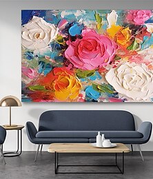 رخيصةأون -لوحة زيتية 100٪ مصنوعة يدويًا مرسومة باليد جدار الفن على قماش مجردة ملونة عتيقة زهور نباتية ديكور منزلي حديث توالت قماش بدون إطار غير ممتد