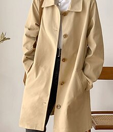 cheap -Women's Trench Coat Single Breasted Lapel Overcoat Fall Windproof Warm Jacket Streetwear Outerwear Long Sleeve Winter Jacket Black M
