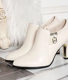 economico -stivaletti bianchi alla caviglia da donna – stivali eleganti con punta affilata e tacco alto con dettaglio cerniera per un abbigliamento elegante da ufficio, feste e outfit autunnali