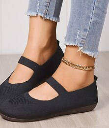 preiswerte -Schwarze Mary-Jane-Flats aus Strick für Damen – bequeme Schlupfschuhe mit Riemen für den lässigen Alltag