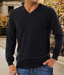 お買い得  -男性用 プルオーバーセーター ジャンパー リブ ニット レギュラー ニット 純色 Ｖネック 現代コンテンポラリー ワーク デイリーウェア 衣類 冬 キャメル ブラック S M L
