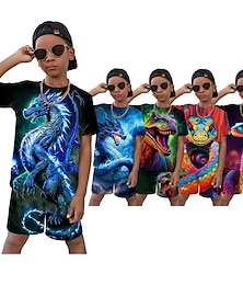 ieftine -Băieți 3D Grafic Animal Balaur Tricou și Pantaloni scurți Set tricouri Set de îmbrăcăminte Manșon scurt Imprimeuri 3D Vară Primăvară Activ Sport Modă Poliester Copii 3-13 ani În aer liber Strad