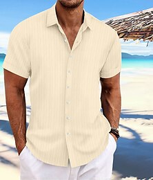 voordelige -Voor heren Overhemd Overhemd met knopen Normaal shirt Zomer overhemd Strand hemd Zwart Wit Geel Lichtgroen Blozend Roze Korte mouw Gestreept Revers Dagelijks Vakantie Kleding Modieus Casual