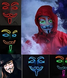 preiswerte -Leuchtende V-förmige Kaltlicht-LED-Kunststoff-Vendetta-Vierfarbenmaske für Halloween-Horror-Maskerade-Party-Requisiten