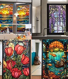 cheap -Stained Glass Window Privacy Film, UV Blocking Window Film, Colorful Flower Pattern Door Covering for Bathroom Office Kitchen Window Home Decor