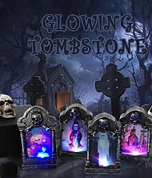 billige -halloween hodeskalle gravstein lampe hjemsøkt hus dekor hjem hage dekor natt lys fest rekvisitter glødende led gravstein lysforsyning