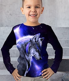 economico -Da ragazzo 3D Animali Lupo maglietta T-shirt Manica lunga Stampa 3D Autunno Inverno Sportivo Di tendenza Streetwear Bambino 3-12 anni Esterno Informale Giornaliero Standard