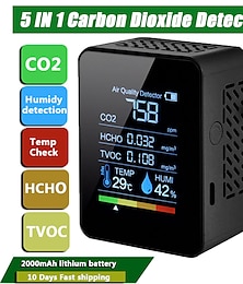 cheap -Multifunctional 5in1 CO2 Meter Digital Temperature Humidity Tester Carbon Dioxide TVOC HCHO Detector Air Quality Monitor