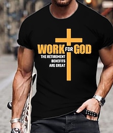 cheap -Work For God Mens 3D Shirt | Blue Cotton | Letter Graphic Prints Wine Black White Tee Casual Style Men'S Blend Sports Short Sleeve