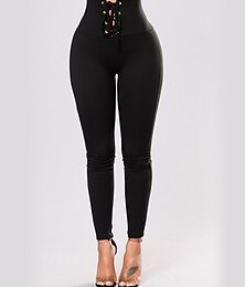 economico -Per donna Taglia piccola Pantaloni Di tendenza Streetwear Lunghezza intera Vita alta Tinta unica Vita elastica Comfort Traspirabilità Morbido Media elasticità Da mare Strada Giornaliero Nero Autunno