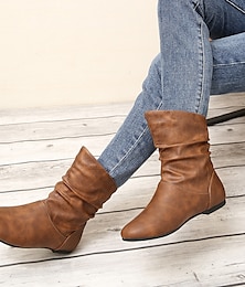 olcso -Női Csizmák Slouchy Boots Extra méret Téli csizma Szabadtéri Munka Napi Színes Cica Tél Cipzár Lapos Kerek orrú Szüret Alkalmi Kényelmes PU Cipzár Barna