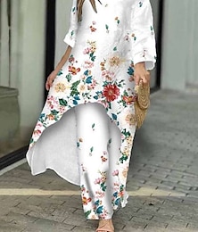 ieftine -Pentru femei Cămașă Seturi de pantaloni Floral Fluture Imprimeu Casual Concediu Elegant Modă Șic Stradă Manșon Lung Rotund Alb Toamna iarna