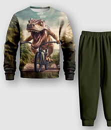 cheap -Boys 3D Animal Dinosaur Sweatshirt & Pants Long Sleeve 3D Printing Fall Winter Active Fashion Cool Polyester Kids 3-12 Years Outdoor Street Vacation Regular Fit