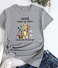abordables -Mujer Camiseta Perro Manga Corta Diario Básico Escote en U Regular Algodón S
