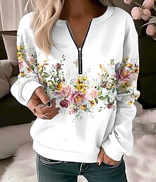 economico -Felpa da donna Zip Up Pullover Floreale Farfalla Casual Sportiva Mezzo Zip Blu denim Bianco Blu navy Elegante Vintage Moda Maniche lunghe Confortevole Traspirante Tessuto morbido