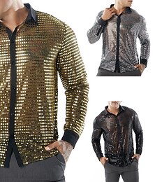 olcso -Retró 1970-es évek Korong Szerepjáték Flitter Egyszínű Jelmez Férfi Farsangi jelmez Mindszentek napja Farsang Álarcos mulatság Teljesítmény Buli / Este Színpad Felnőttek Ing Nyár Tavasz