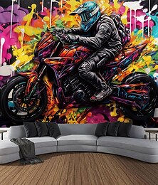 preiswerte -Graffiti-Motorrad-Hängeteppich, Wandkunst, großer Wandteppich, Wanddekoration, Fotografie, Hintergrund, Decke, Vorhang, Zuhause, Schlafzimmer, Wohnzimmer, Dekoration