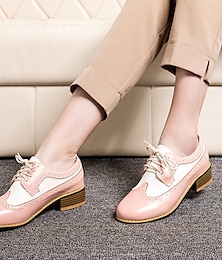 cheap -Women's Heels Oxfords Brogue Wingtip Shoes Vintage Shoes Party Outdoor Daily Color Block Summer High Heel Chunky Heel Round Toe Elegant Vacation Cute Leather Lace-up Black Pink Blue
