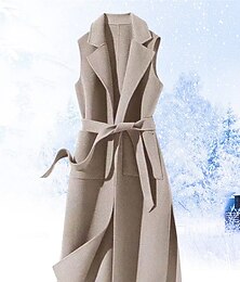 cheap -Women's Vest Winter Sleeveless Overcoat Long Pea Coat Fall Trench Coat with Belt Office Casual / Daily Fashion OuterwearBlack S