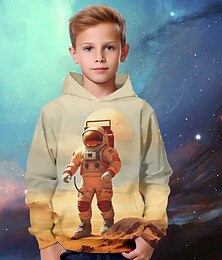 cheap -Boys 3D Astronaut Hoodie Pullover Long Sleeve 3D Graphic Print Spring Fall Winter Fashion Streetwear Polyester Kids 3-12 Years Outdoor Casual Daily Regular Fit