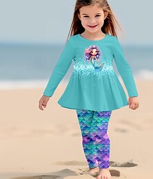 economico -Da ragazza 3D Pop art Cartoni animati Sirena T-shirt e pantaloni Vestiti Completo Manica lunga Stampa 3D Estate Autunno Inverno Attivo Di tendenza Giornaliero Poliestere Bambino 3-12 anni Esterno