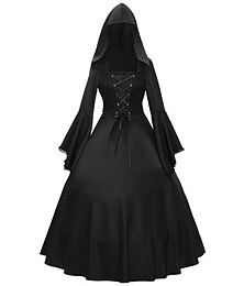 abordables -Punk et gothique Epoque Médiévale Costume de fête Bal Masqué Déguisement Halloween Sorcière Cosplay Femme Cordon Couleur Pleine Halloween Carnaval Halloween Soirée / Fête Robe