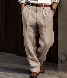 ieftine -Bărbați Pantaloni de in Pantaloni Pantaloni de vară Pantaloni plisați Buzunar frontal Picior drept Simplu Confort Respirabil Casual Zilnic Concediu Modă De Bază Negru Alb